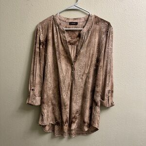 Cocomo Tunic Top Size Large Roll Tab Sleeves Henley Embellished